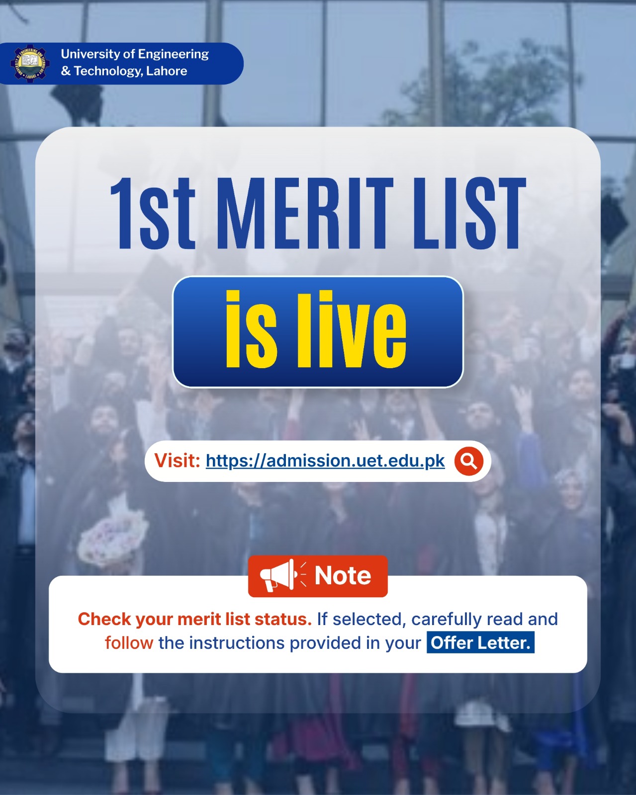 Undergraduate Admissions Fall 2026 – 1st Merit List Published
