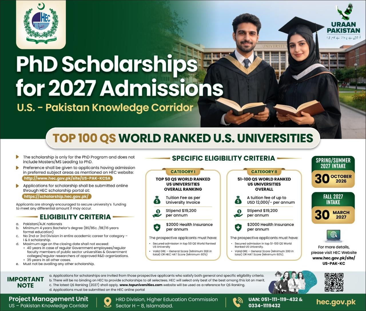 HEC Announces PhD Scholarships 2027 under the U.S.-Pakistan Knowledge Corridor Program