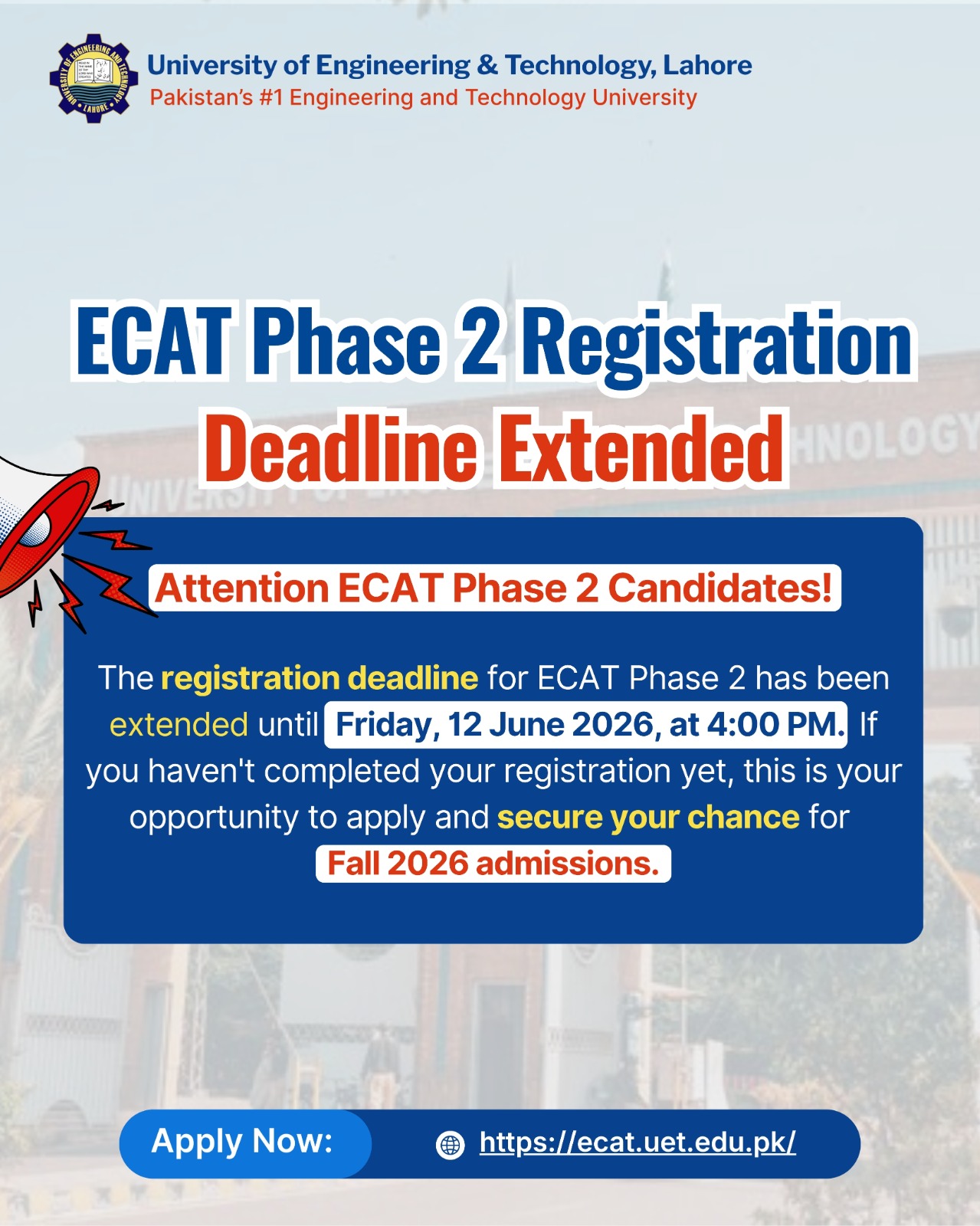 Last Date - ECAT 2026