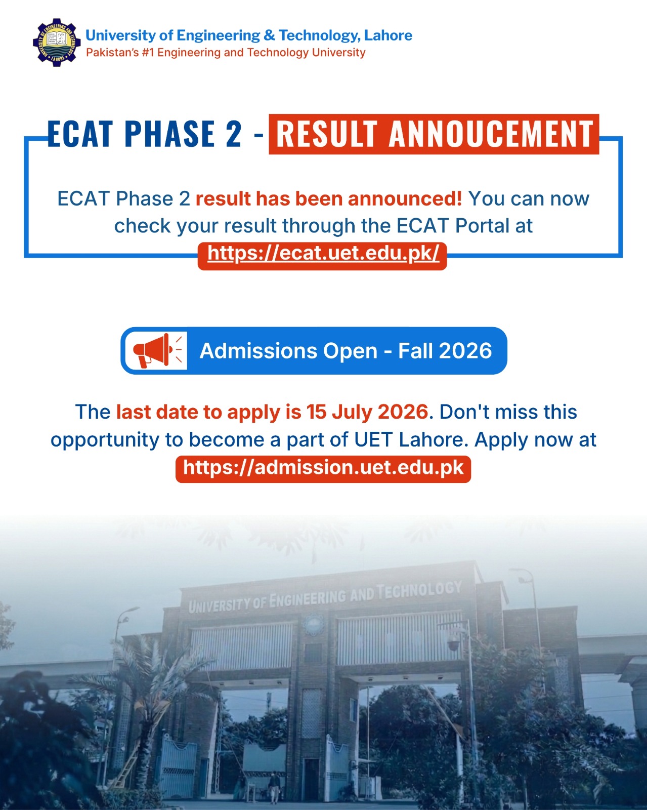 ECAT 2026 Phase 2- Result Announcement