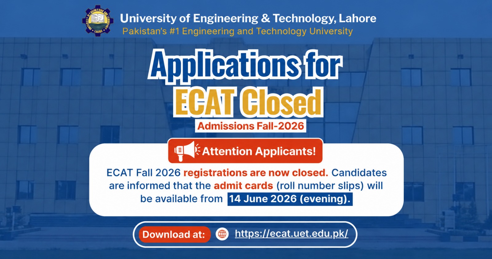ECAT Fall 2026 Registrations are closed.